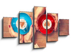 Obraz 5D ptidln - 125 x 70 cm F_GS79045228 - Women and man holding cups of coffee