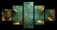 Obraz 5D ptidln - 125 x 70 cm F_GS790822272 - An elegant gold decoration art wallpaper. Modern art with nature. Golden leaves, plants and bamboo of curvature of the line, green background.