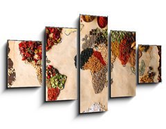 Obraz 5D ptidln - 125 x 70 cm F_GS79106209 - Map of world made from different kinds of spices, close-up
