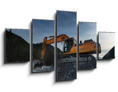 Obraz   sideview of huge orange shovel excavator digging in gravel, 125 x 70 cm