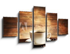 Obraz 5D ptidln - 125 x 70 cm F_GS81865478 - Cup of coffee with grains on wooden background