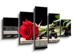 Obraz   piano keys and red rose, 125 x 70 cm