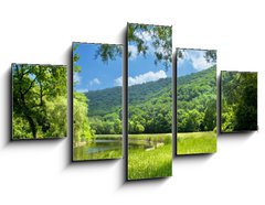 Obraz   summer landscape with river and blue sky, 125 x 70 cm