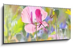 Obraz s hodinami 1D panorama - 120 x 50 cm F_AB100106194 - summer meadow with red poppy - letn louka s ervenm mkem