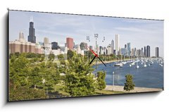 Obraz s hodinami   Panorama of Chicago and Lake Michigan, 120 x 50 cm