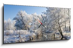 Obraz s hodinami 1D panorama - 120 x 50 cm F_AB10232237 - frost and a blue sky