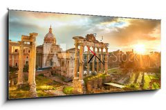 Obraz s hodinami 1D panorama - 120 x 50 cm F_AB102924598 - Roman Forum. Ruins of Roman Forum in Rome, Italy during sunrise. - Roman Forum. Ruiny mskho fra v m, Itlie pi vchodu slunce.