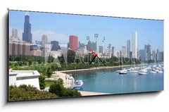 Obraz s hodinami   chicago skyline and grant park marina, 120 x 50 cm