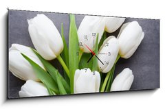 Obraz s hodinami 1D panorama - 120 x 50 cm F_AB105673696 - More white tulip on the grey background.