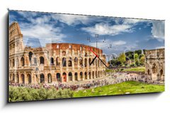 Obraz s hodinami 1D panorama - 120 x 50 cm F_AB107807294 - Panoramic view of the Colosseum and Arch of Constantine, Rome