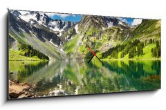 Obraz s hodinami   Mountain lake, 120 x 50 cm