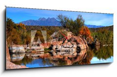 Obraz s hodinami 1D panorama - 120 x 50 cm F_AB11486623 - Desert Pond - Pouštní rybníček