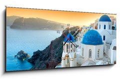Obraz s hodinami 1D panorama - 120 x 50 cm F_AB11617163 - Santorini - Oia