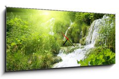 Obraz s hodinami   wateterfall in deep forest, 120 x 50 cm