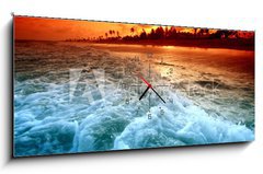 Obraz s hodinami   ocean sunrice, 120 x 50 cm