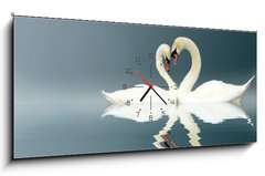 Obraz s hodinami 1D panorama - 120 x 50 cm F_AB12112158 - Love Swans