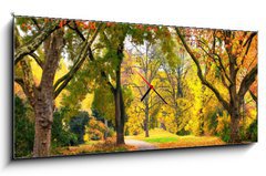 Obraz s hodinami   Park im Herbst in freundlich warmen Farben, 120 x 50 cm