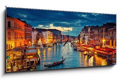 Obraz s hodinami 1D panorama - 120 x 50 cm F_AB122210404 - View on Grand Canal from Rialto bridge at dusk, Venice, Italy