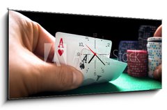 Obraz s hodinami 1D panorama - 120 x 50 cm F_AB123037306 - Zwei Asse beim Texas Holdem Poker.