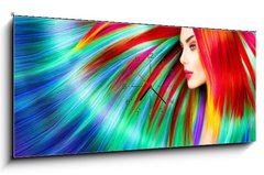 Obraz s hodinami 1D panorama - 120 x 50 cm F_AB123142126 - Beauty fashion model girl with colorful dyed hair - Modrá dívka modelu krásy s barevnými barvenými vlasy