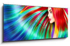 Obraz s hodinami 1D panorama - 120 x 50 cm F_AB123142126 - Beauty fashion model girl with colorful dyed hair - Modr dvka modelu krsy s barevnmi barvenmi vlasy