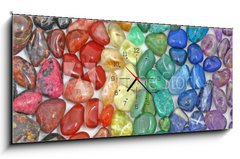 Obraz s hodinami 1D panorama - 120 x 50 cm F_AB12481854 - Crystal tumbled chakra stones - Křišťálové kamenné čakry klesly