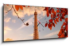 Obraz s hodinami 1D panorama - 120 x 50 cm F_AB126000625 - Eiffel Tower with autumn leaves in Paris, France