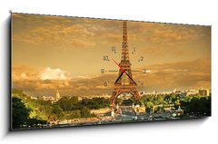 Obraz s hodinami 1D panorama - 120 x 50 cm F_AB12665264 - Eifel Tower Paris - Eifel Tower Pa