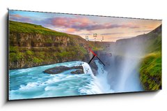 Obraz s hodinami 1D panorama - 120 x 50 cm F_AB126702165 - Gulfoss Falls, Iceland