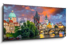 Obraz s hodinami   River Vltava at Dusk Prague Czech Republic, 120 x 50 cm