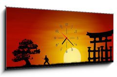 Obraz s hodinami 1D panorama - 120 x 50 cm F_AB12971065 - Japanese Sunset - Japonský západ slunce