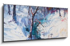 Obraz s hodinami 1D panorama - 120 x 50 cm F_AB130132079 - Art Oil Painting Winter Landscape. The Awakening of Nature. Spring is coming.