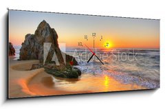 Obraz s hodinami 1D panorama - 120 x 50 cm F_AB13013771 - Sunrise Rocks - Východ slunce skály