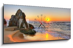 Obraz s hodinami 1D panorama - 120 x 50 cm F_AB13013771 - Sunrise Rocks