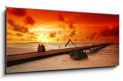 Obraz s hodinami   Romantic couple and sunset, 120 x 50 cm