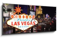 Obraz s hodinami 1D panorama - 120 x 50 cm F_AB13126695 - Welcome to Las Vegas Nevada - Vítejte v Las Vegas Nevada