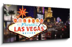 Obraz s hodinami 1D panorama - 120 x 50 cm F_AB13126695 - Welcome to Las Vegas Nevada