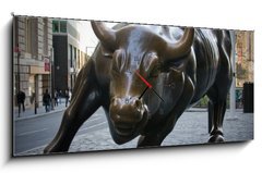 Obraz s hodinami   wall street bull, 120 x 50 cm