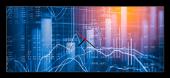 Obraz s hodinami 1D panorama - 120 x 50 cm F_AB131421720 - Stock market indicator and financial data view from LED. Double