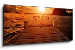 Obraz s hodinami 1D panorama - 120 x 50 cm F_AB13338057 - Jetty into the Sunset