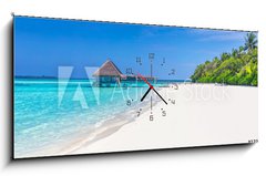 Obraz s hodinami 1D panorama - 120 x 50 cm F_AB133424507 - Panorama of wide sandy beach on a tropical island in Maldives