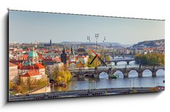 Obraz s hodinami 1D panorama - 120 x 50 cm F_AB13518966 - View on Prague Bridges at sunset