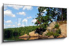 Obraz s hodinami   scenic lake, 120 x 50 cm