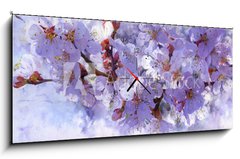 Obraz s hodinami 1D panorama - 120 x 50 cm F_AB139001398 - Flowering branch. Painted oil paints on canvas.