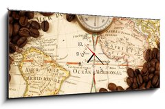 Obraz s hodinami 1D panorama - 120 x 50 cm F_AB13992207 - Kaffeehandel - trading káva