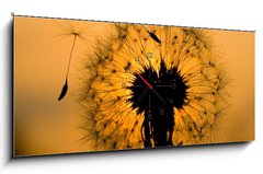 Obraz s hodinami 1D panorama - 120 x 50 cm F_AB14129993 - dandelion in peaceful evening - pampeliška v klidném večeru