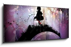 Obraz s hodinami 1D panorama - 120 x 50 cm F_AB141904657 - Evening in the magical Forest cartoon character in the real world silhouette art photo manipulation