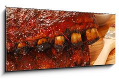 Obraz s hodinami 1D panorama - 120 x 50 cm F_AB14506041 - Slabs of BBQ Spare ribs - Desky z BBQ Náhradní žebra