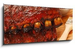 Obraz s hodinami 1D panorama - 120 x 50 cm F_AB14506041 - Slabs of BBQ Spare ribs - Desky z BBQ Nhradn ebra