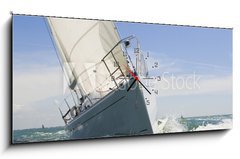 Obraz s hodinami   Sail Boat Up Close, 120 x 50 cm
